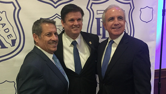 Comissioner Pepe Diaz, Dade County PBA President Steadman Stahl and Miami Dade Mayor Carlos Gimenez