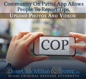 COP App Is Here: Will This Anonymous Tip System Lead to Good Convictions for Florida Criminal Law? Picture of Cop App User Reporting a Tip To Insure Justice for Florida Criminal Law
