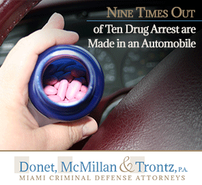 Picture of Drugs in an Automobile in Miami, Most Drug Crime Arrest are Made in Cars