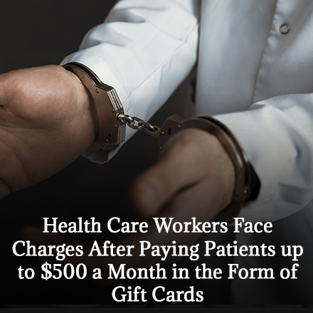 Close-up of Handcuffed Healthcare Professional After Paying Patients with Gift Cards