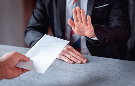 Businessman Rejecting Illegal Money Representing White Collar Crimes in Corporate Environments