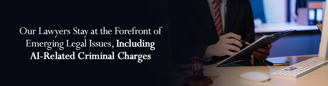 Defense Lawyer Taking Notes of AI Criminal Case While Sitting in Front of a PC