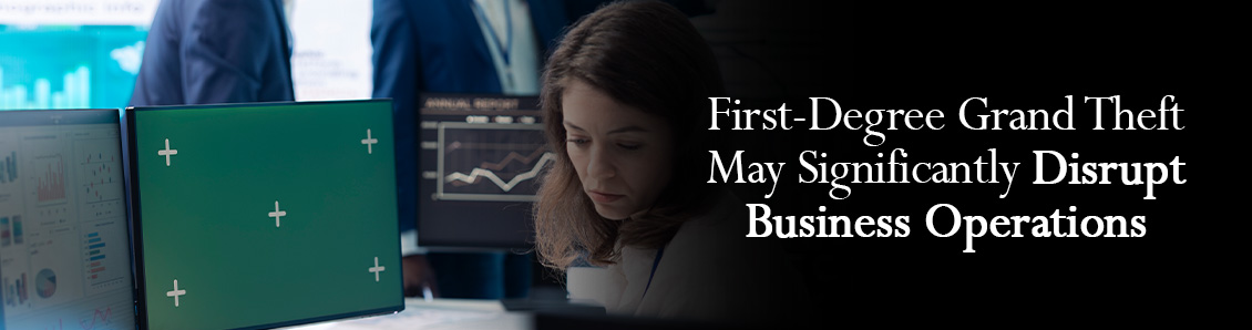 Office Woman Sitting Worriedly in Front of Computer After First-Degree Grand Theft