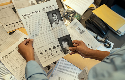 Hands Reviewing a Person's Documents and Criminal Record